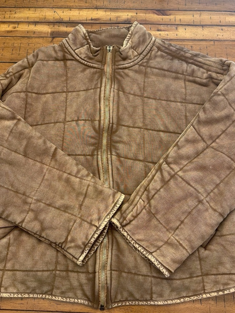 Free People Quilted Zip-Up Jacket - Brown